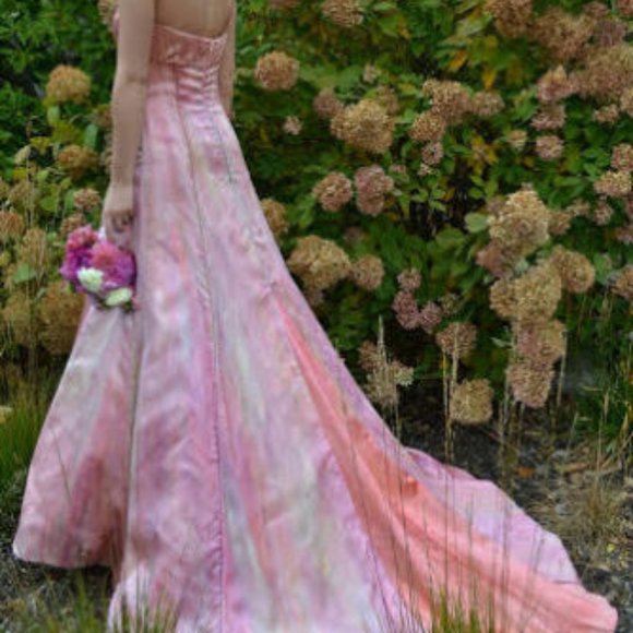 painted Vera Wang silk Wedding dress gown pink ivory white blush 2 4 6 8 purple - Picture 3 of 16